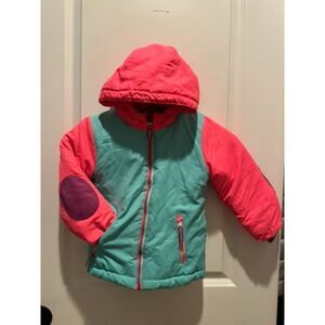 NWOT Cat & Jack Pink & Aqua Puffer Hooded Girl Jacket Size 4T